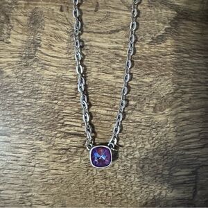 New Pink Panache silver necklace with a 10mm purple square swavorski